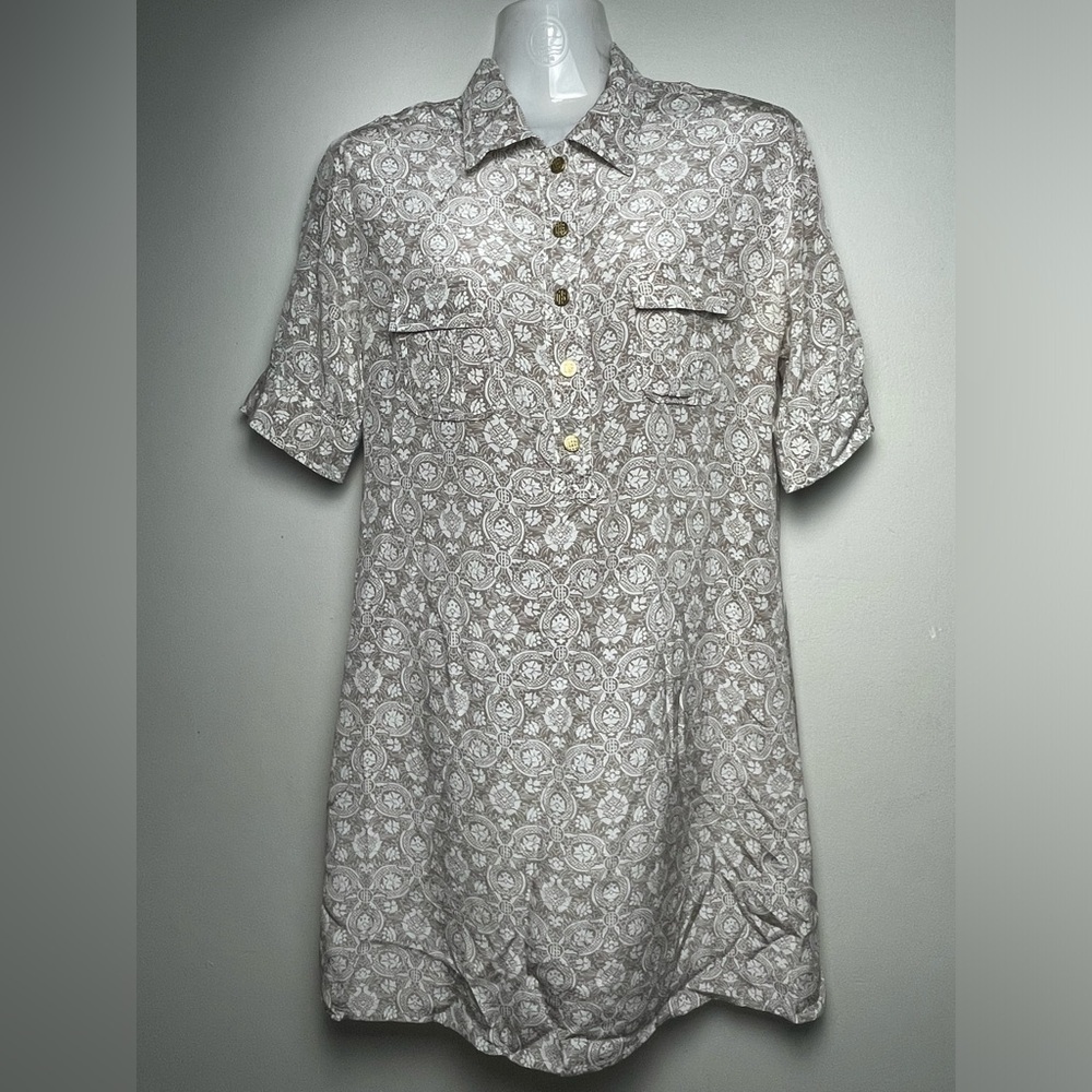 Gold Hawk 100% Silk Tunic Dress Gold Snap Buttos  With Belt Women Size M